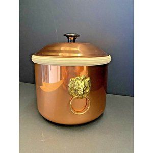 VINTAGE MID CENTURY Coppercraft Guild Lion Head Ring Handle Lidded Ice Bucket